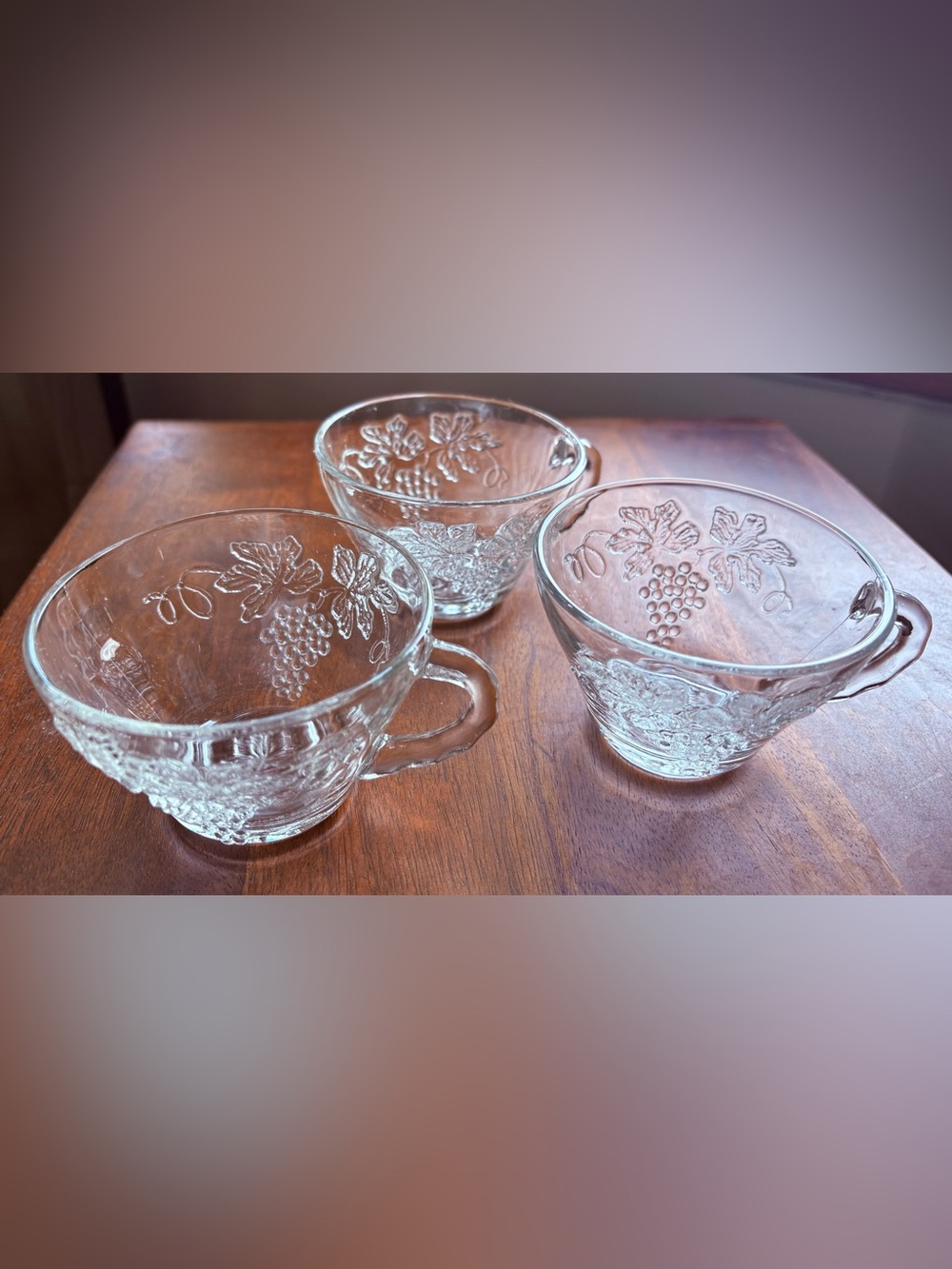 Vintage 1960s Anchor Hocking - Pressed Glass Grapes w/ Vines Punch Cups- 3
